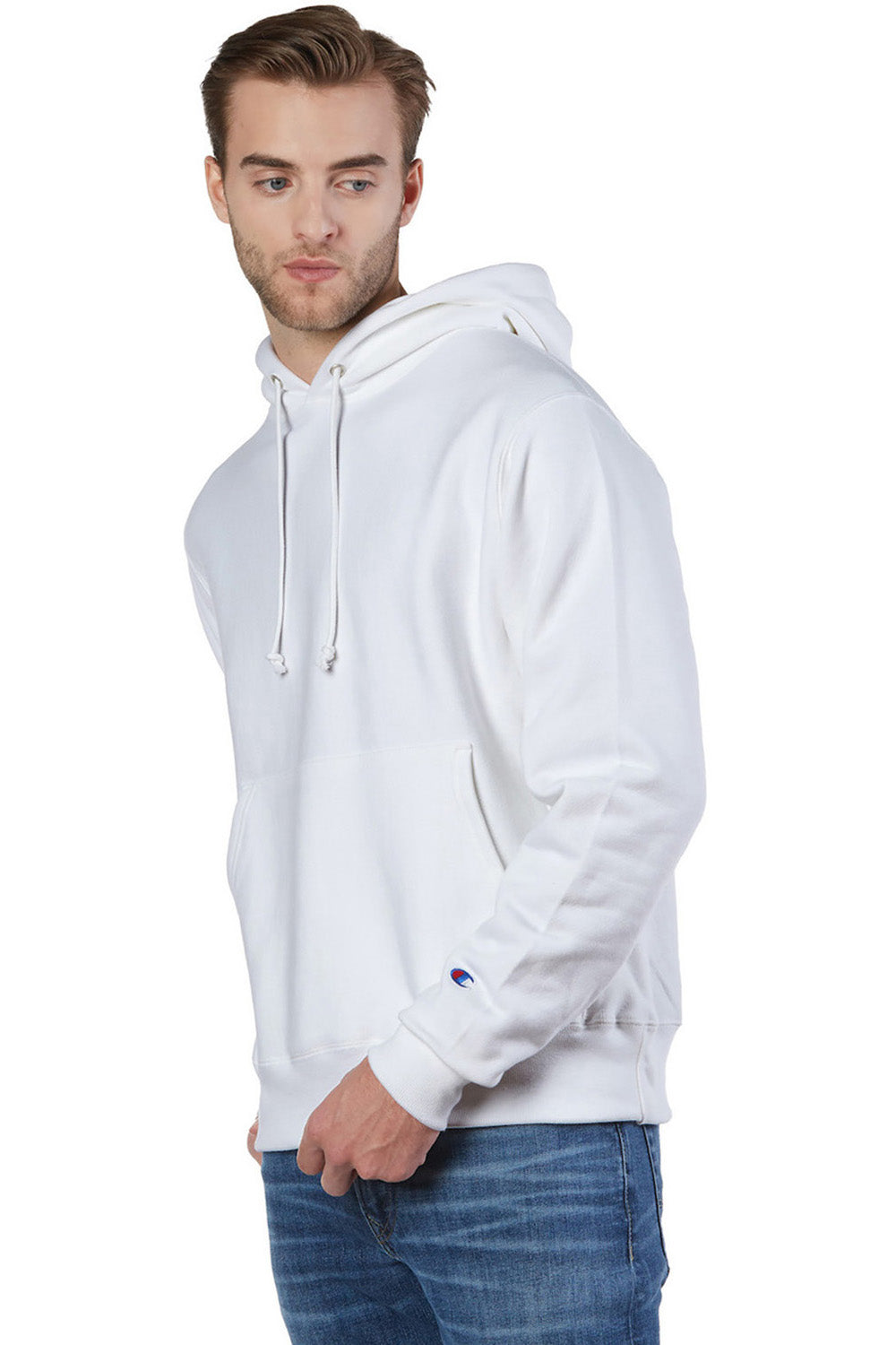 Champion S101/S1051 Mens Shrink Resistant Hooded Sweatshirt Hoodie w/ Pouch Pocket White Model 3q