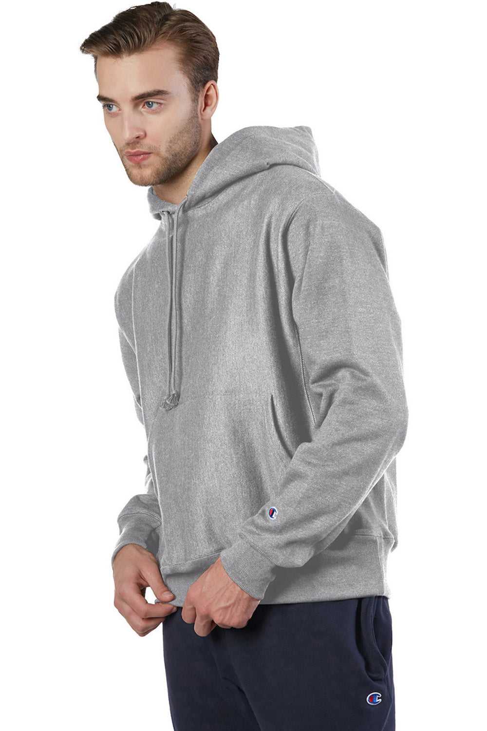Champion S101/S1051 Mens Shrink Resistant Hooded Sweatshirt Hoodie w/ Pouch Pocket Oxford Grey Model 3q