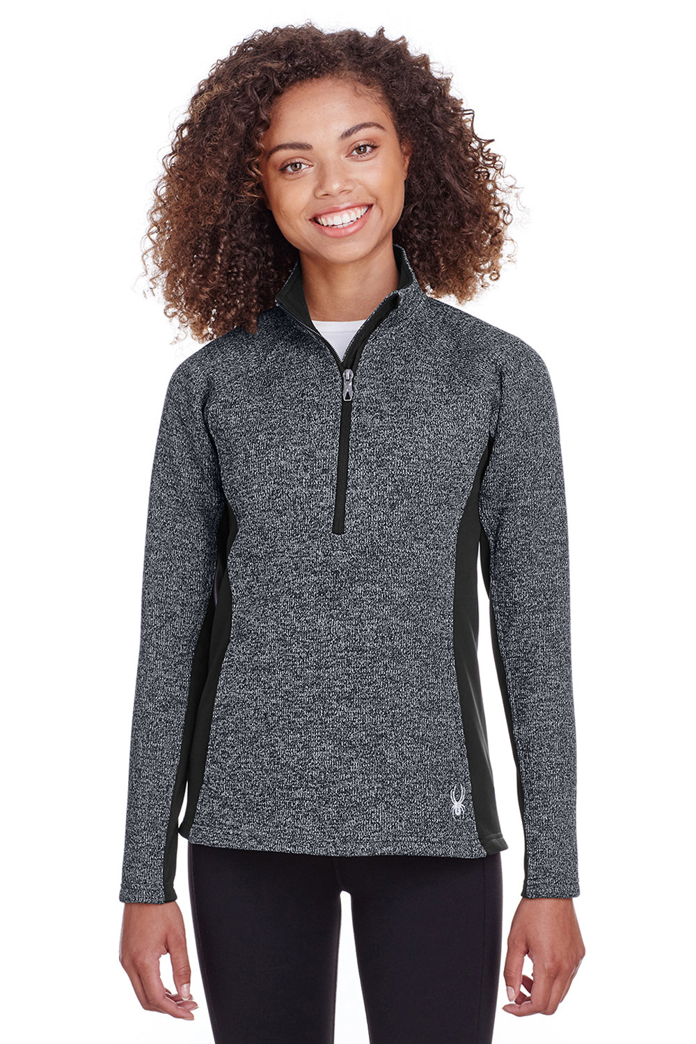 Spyder S16562 Womens Constant 1/4 Zip Sweater Heather Black Model Front