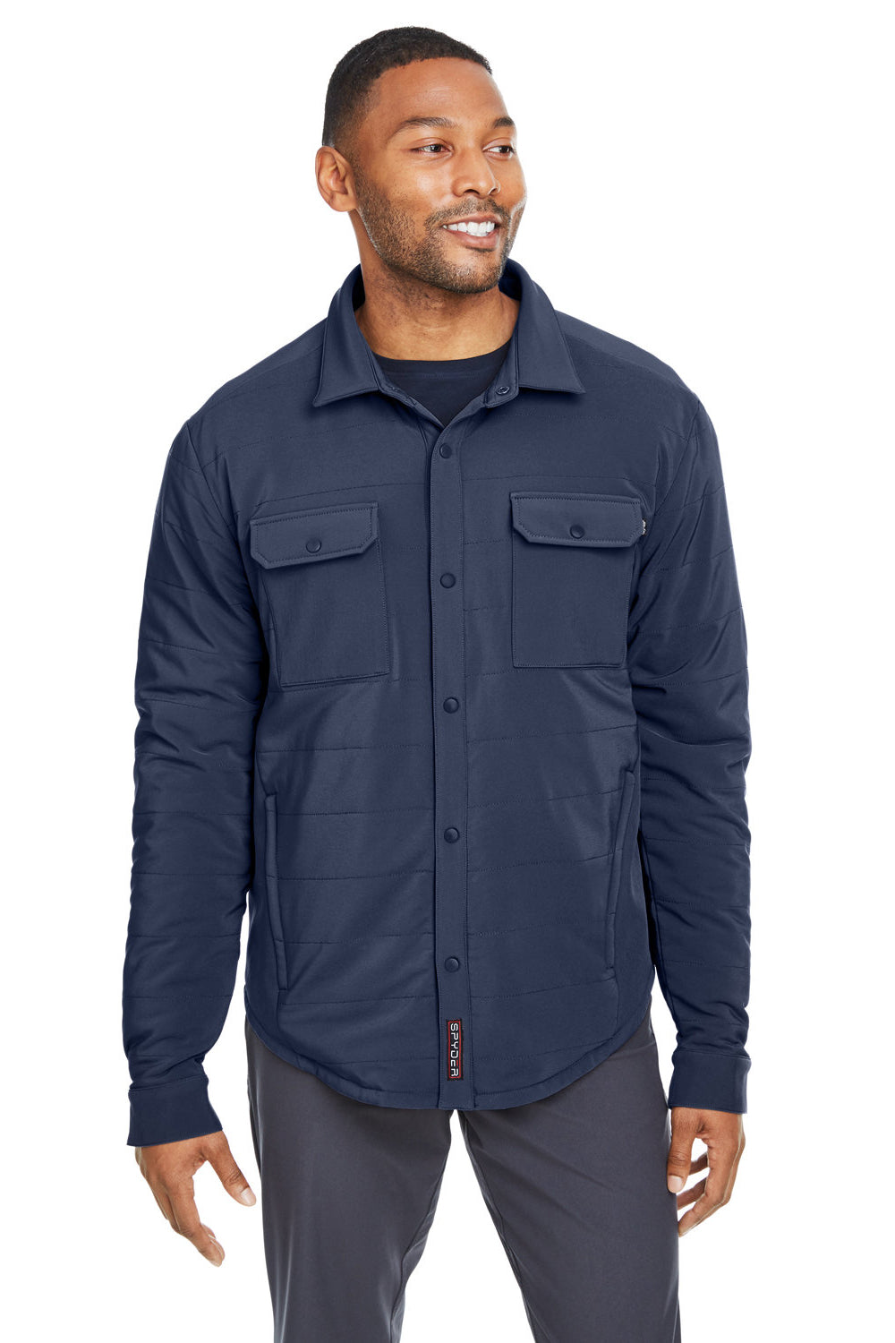 Spyder S17030 Mens Transit Full Snap Down Shirt Jacket Frontier Blue Model Front