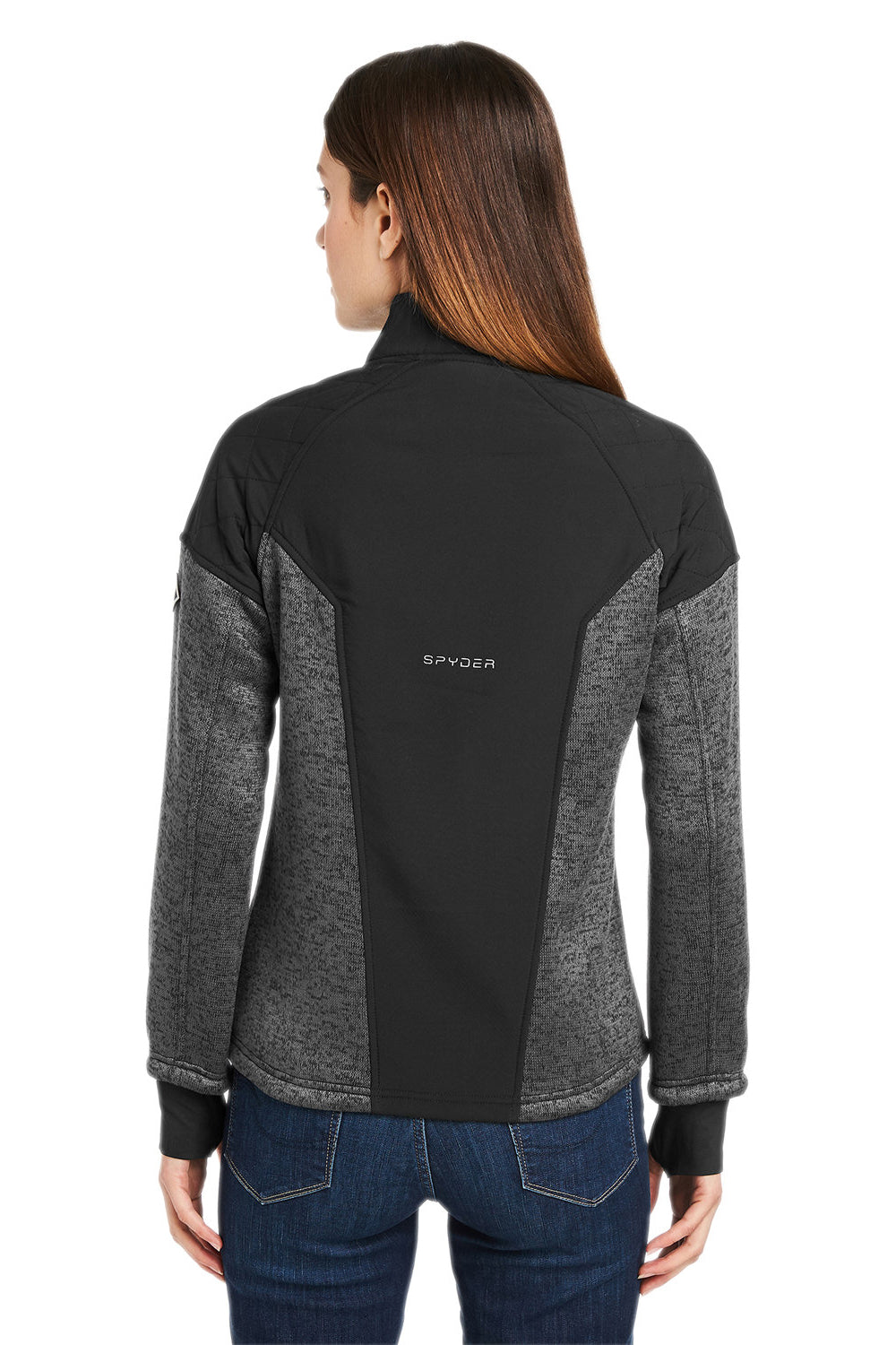 Spyder S17741 Womens Passage Full Zip Sweater Jacket Polar Grey Powder/Black Model Back