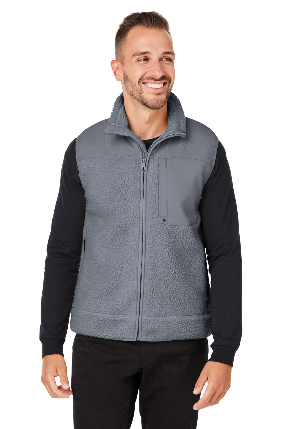 Spyder S17965 Mens Venture Sherpa Full Zip Vest Polar Grey Model Front
