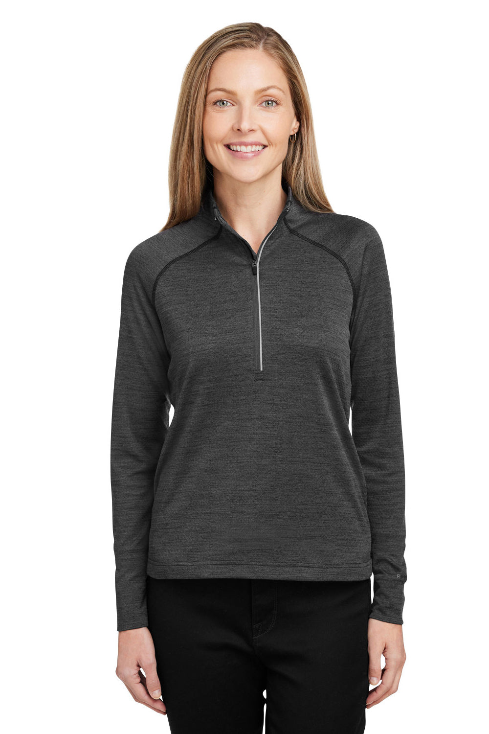 Spyder S17998 Womens Mission 1/4 Zip Sweatshirt w/ Pockets Black Model Front