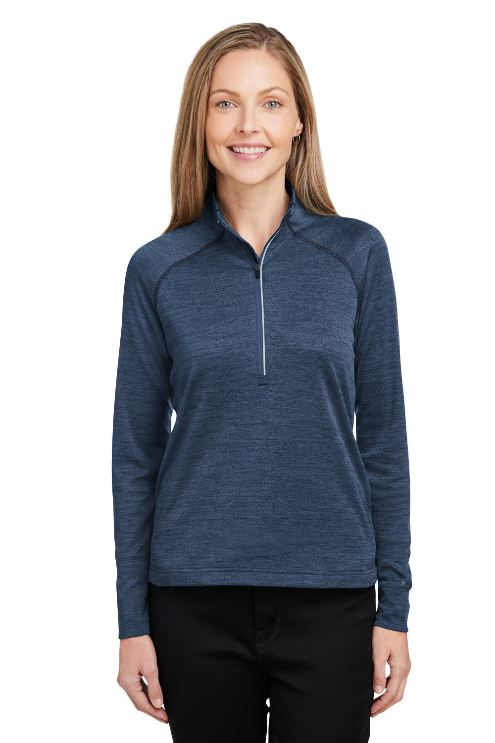 Spyder S17998 Womens Mission 1/4 Zip Sweatshirt w/ Pockets Frontier Blue Model Front