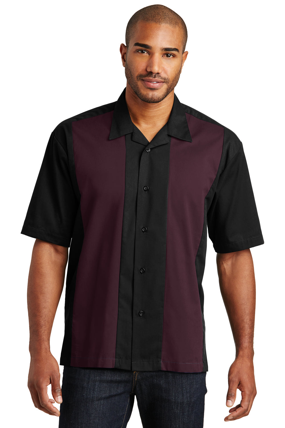 Port Authority S300 Retro Camp Shirt - Black/ Burgundy, 3XL Port Authority S300 Retro Camp Shirt - Black/ Burgundy, 3XL