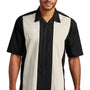 Port Authority Mens Retro Easy Care Wrinkle Resistant Short Sleeve Button Down Camp Shirt - Black/Light Stone - Closeout
