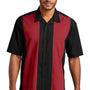 Port Authority Mens Retro Easy Care Wrinkle Resistant Short Sleeve Button Down Camp Shirt - Black/Red - Closeout