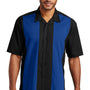 Port Authority Mens Retro Easy Care Wrinkle Resistant Short Sleeve Button Down Camp Shirt - Black/Royal Blue - Closeout