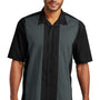 Port Authority Mens Retro Easy Care Wrinkle Resistant Short Sleeve Button Down Camp Shirt - Black/Steel Grey - Closeout