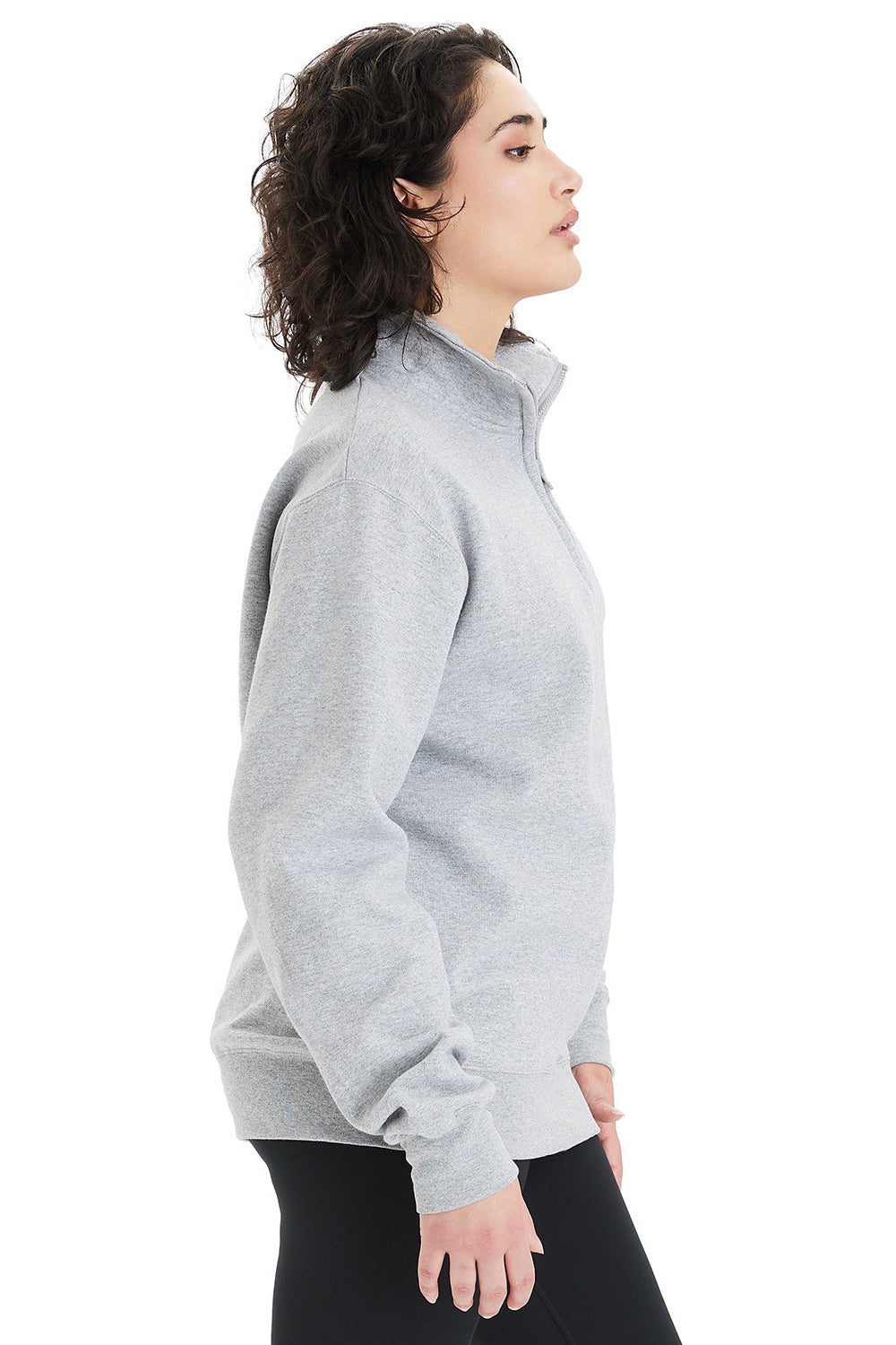 Champion S450 Mens Powerblend 1/4 Zip Sweatshirt Light Steel Grey Model Side