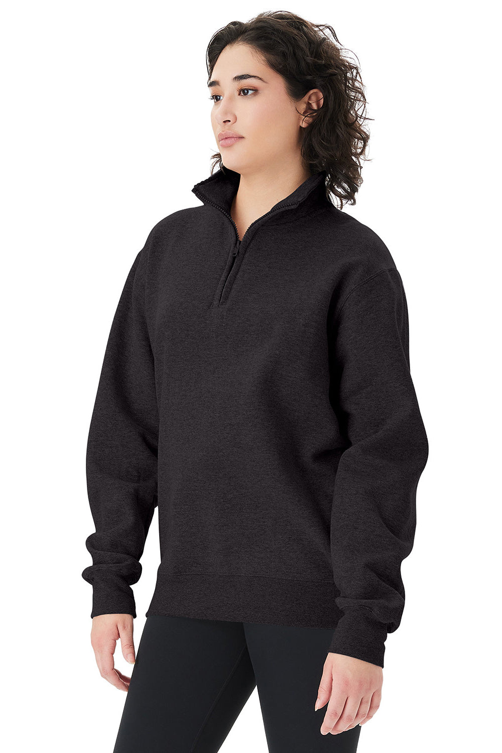 Champion S450 Mens Powerblend 1/4 Zip Sweatshirt Black Model Side