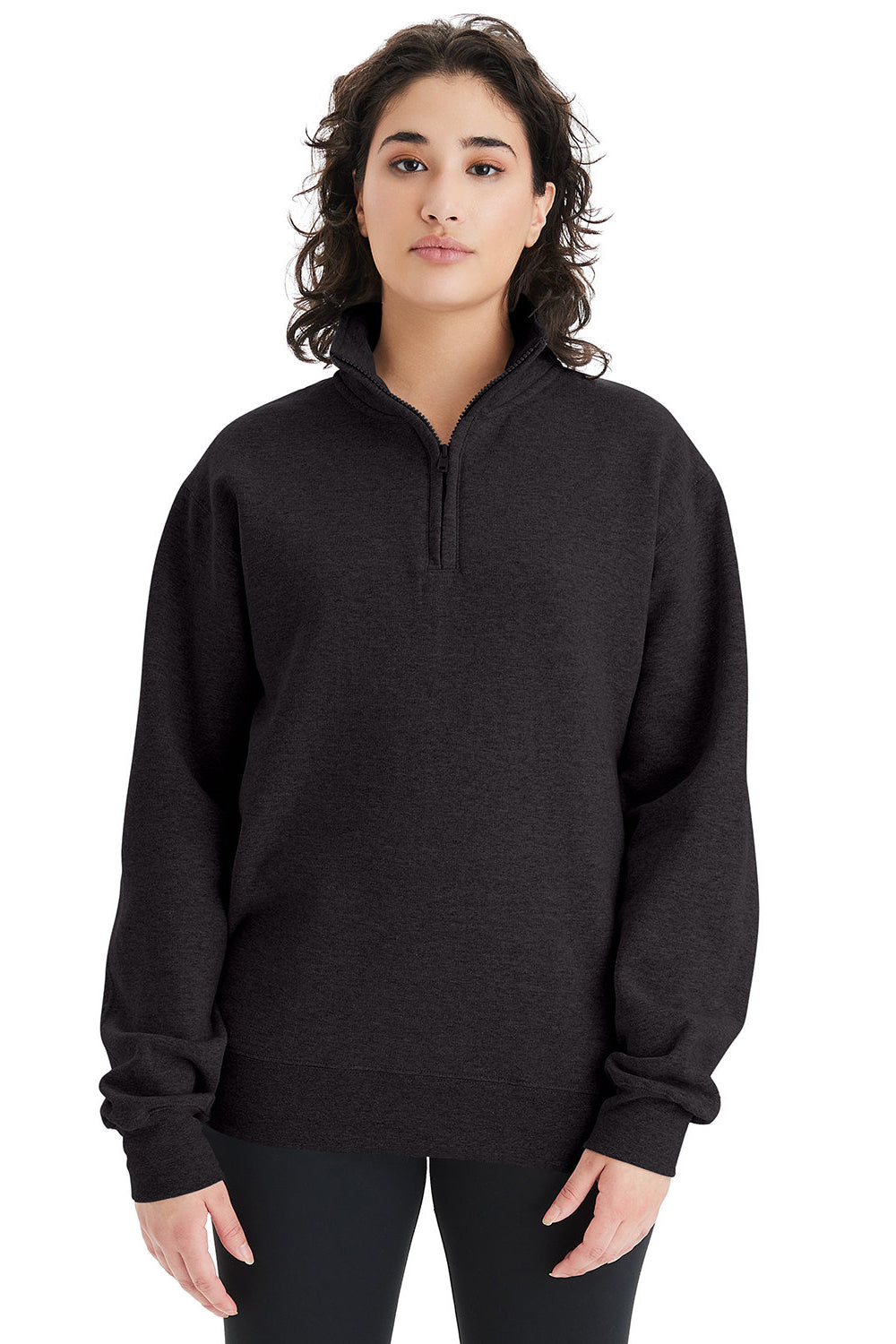 Champion S450 Mens Powerblend 1/4 Zip Sweatshirt Black Model Front