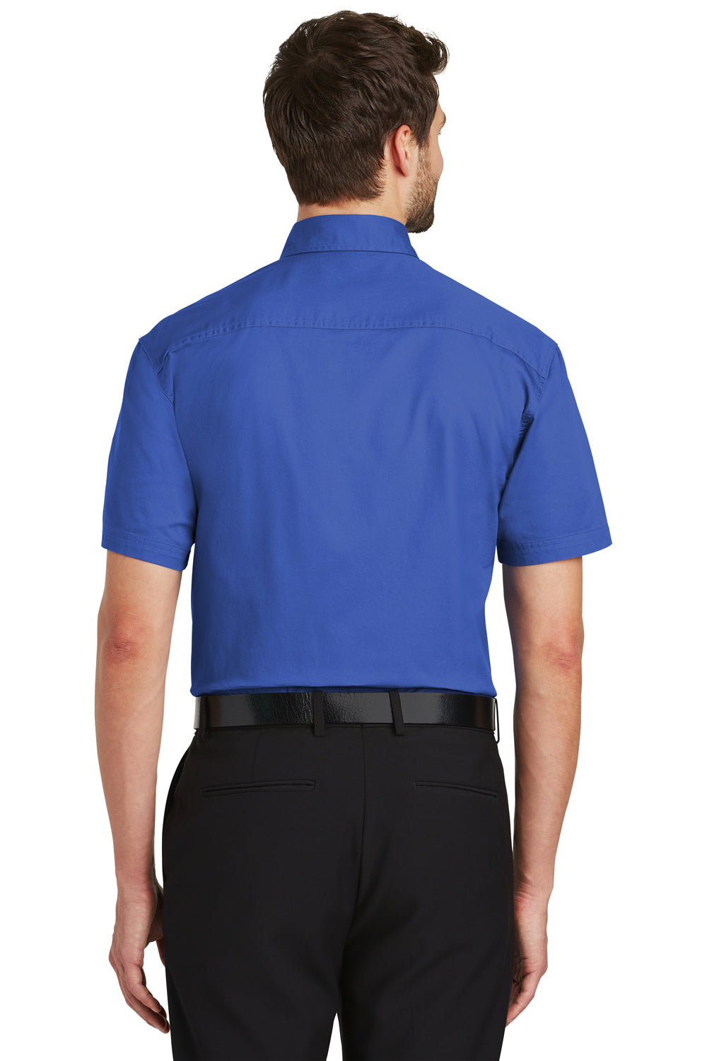 Port Authority S500T Mens Short Sleeve Button Down Shirt w/ Pocket Faded Blue Model Back