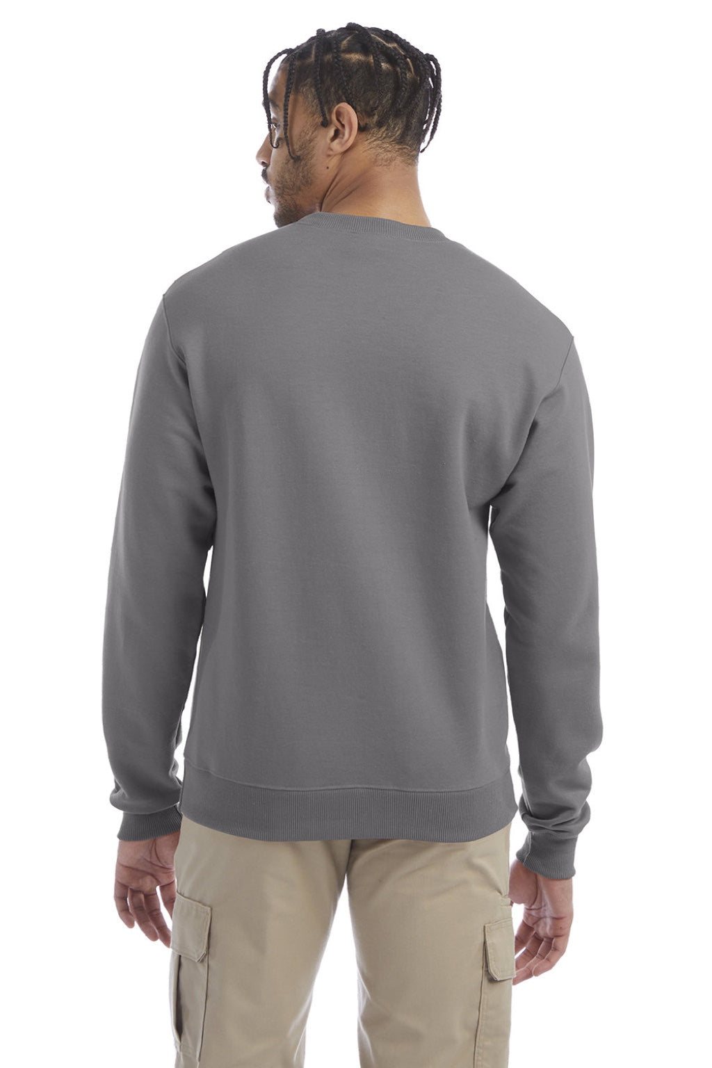Champion S600 Mens Double Dry Eco Moisture Wicking Fleece Crewneck Sweatshirt Stone Grey Model Back