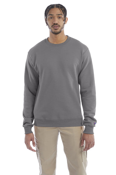 Champion S600 Mens Double Dry Eco Moisture Wicking Fleece Crewneck Sweatshirt Stone Grey Model Front