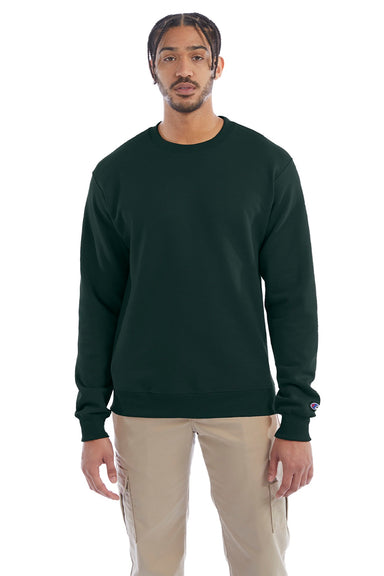 Champion S600 Mens Double Dry Eco Moisture Wicking Fleece Crewneck Sweatshirt Dark Green Model Front