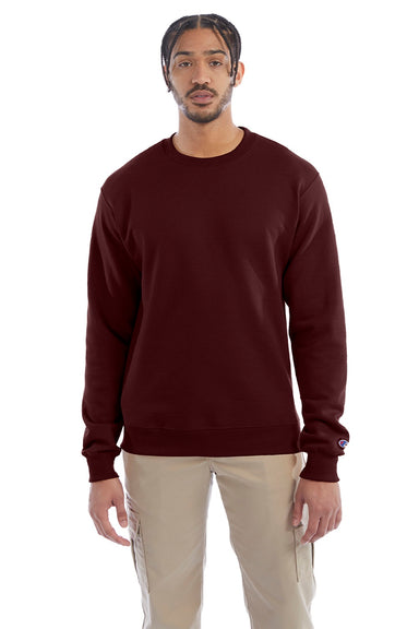 Champion S600 Mens Double Dry Eco Moisture Wicking Fleece Crewneck Sweatshirt Maroon Model Front