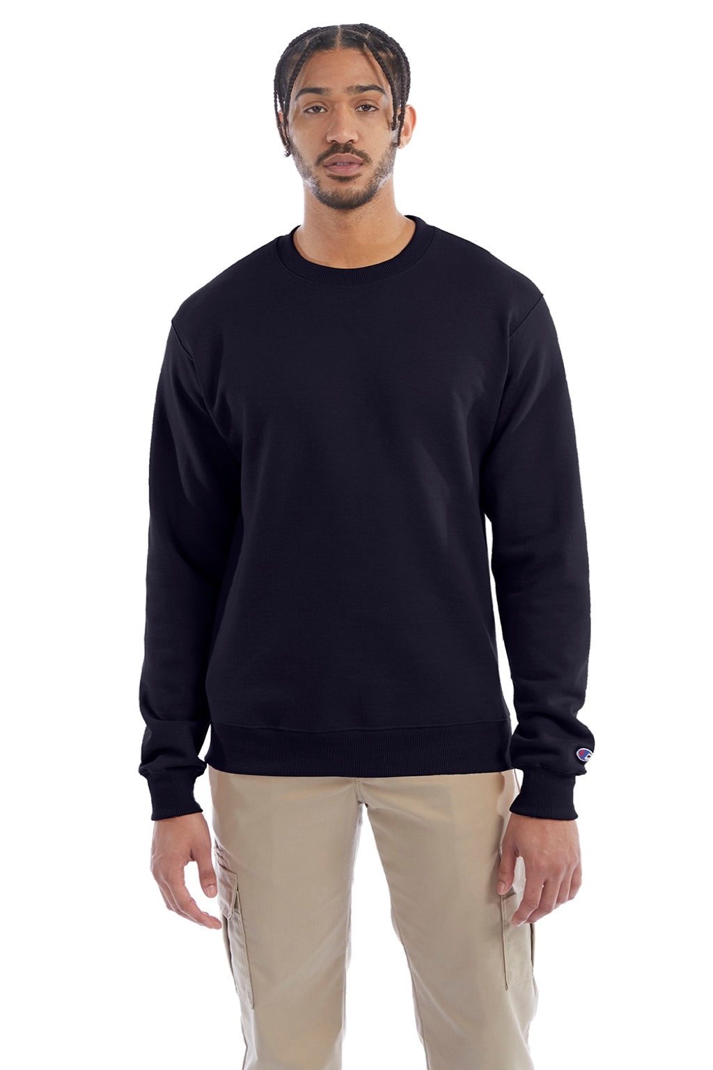 Champion S600 Mens Double Dry Eco Moisture Wicking Fleece Crewneck Sweatshirt Navy Blue Model Front