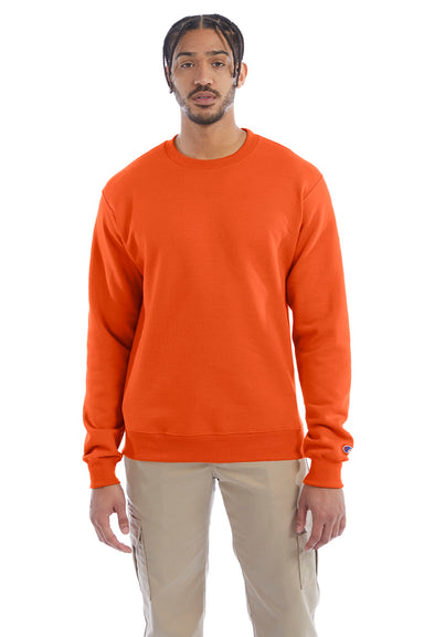 Champion S600 Mens Double Dry Eco Moisture Wicking Fleece Crewneck Sweatshirt Orange Model Front