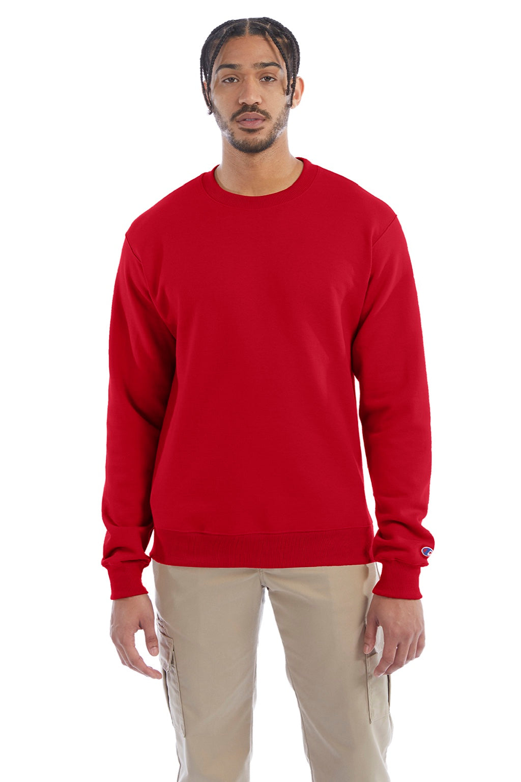 Champion S600 Mens Double Dry Eco Moisture Wicking Fleece Crewneck Sweatshirt Scarlet Red Model Front