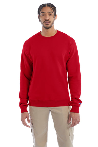 Champion S600 Mens Double Dry Eco Moisture Wicking Fleece Crewneck Sweatshirt Scarlet Red Model Front