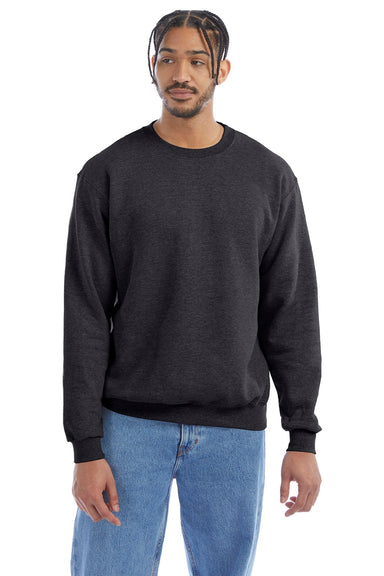 Champion S600 Mens Double Dry Eco Moisture Wicking Fleece Crewneck Sweatshirt Heather Charcoal Grey Model Front