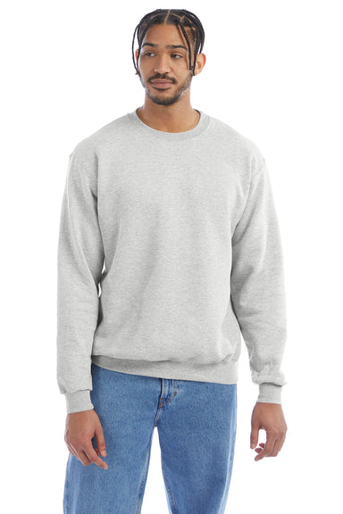Champion S600 Mens Double Dry Eco Moisture Wicking Fleece Crewneck Sweatshirt Silver Grey Model Front