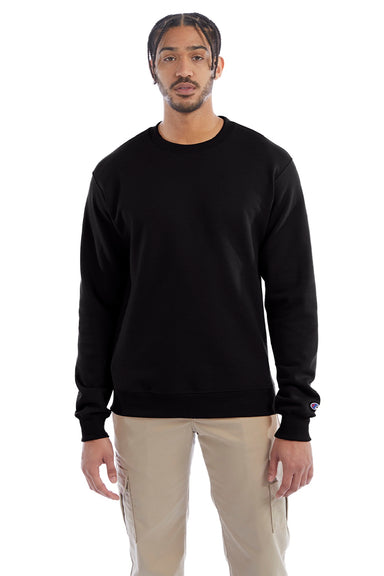 Champion S600 Mens Double Dry Eco Moisture Wicking Fleece Crewneck Sweatshirt Black Model Front