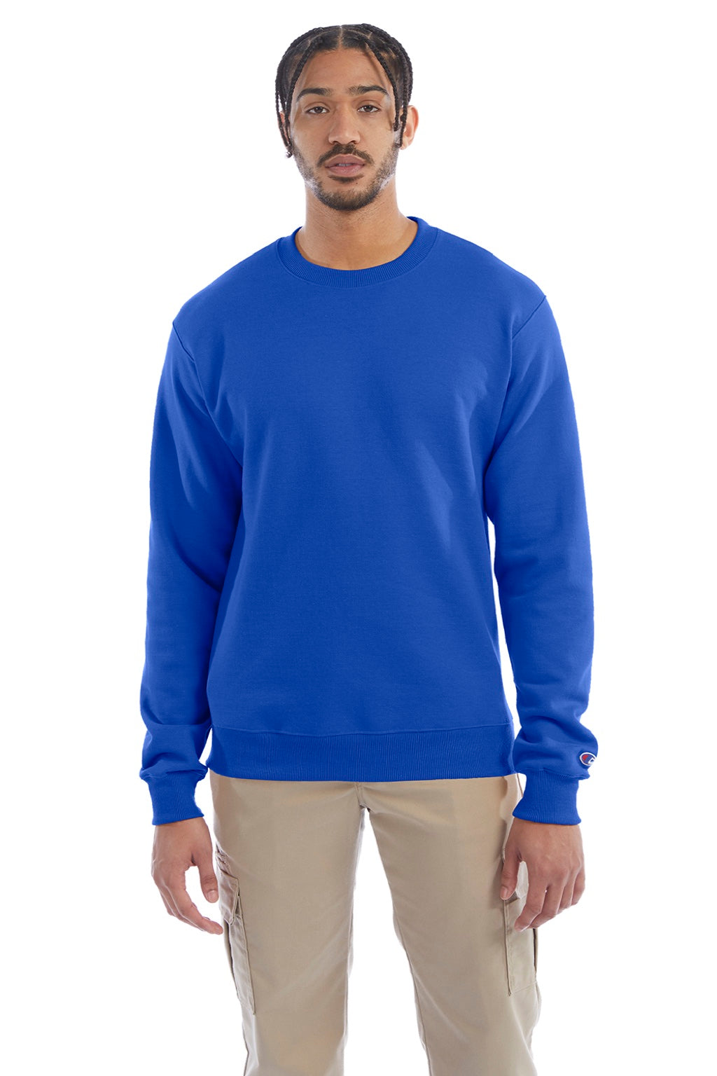 Champion S600 Mens Double Dry Eco Moisture Wicking Fleece Crewneck Sweatshirt Royal Blue Model Front