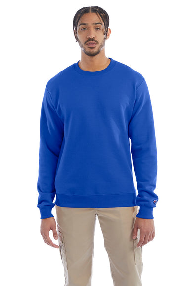 Champion S600 Mens Double Dry Eco Moisture Wicking Fleece Crewneck Sweatshirt Royal Blue Model Front