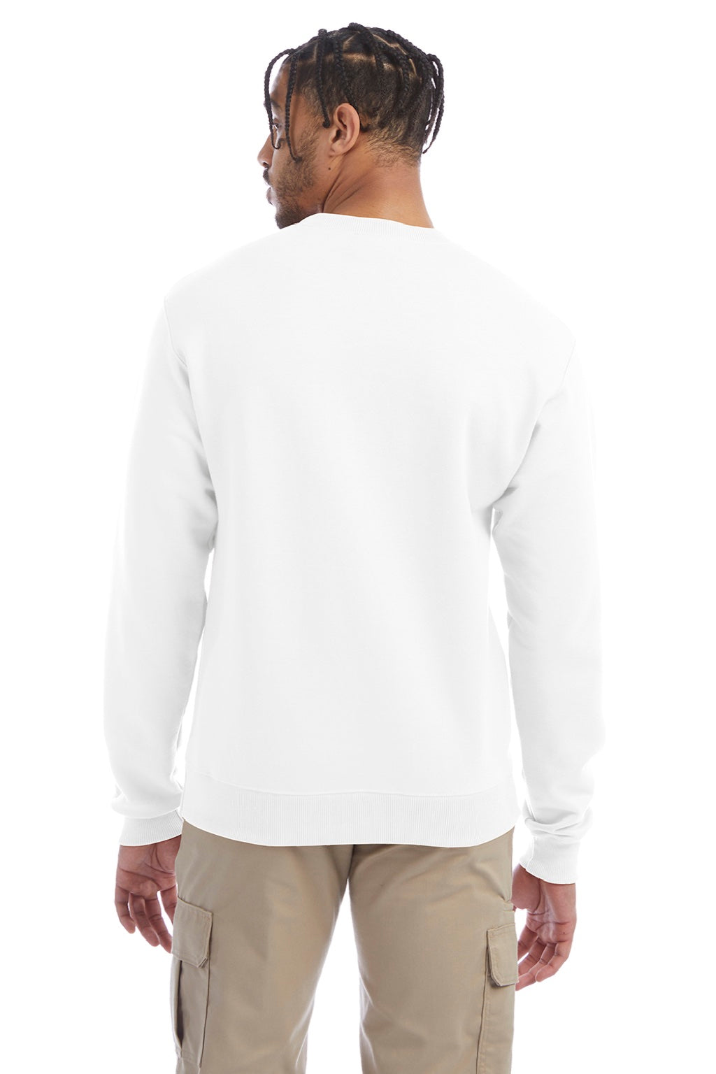 Champion S600 Mens Double Dry Eco Moisture Wicking Fleece Crewneck Sweatshirt White Model Back