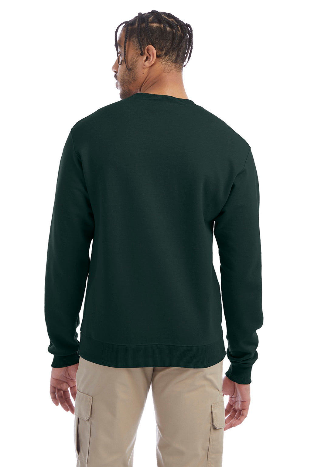 Champion S600 Mens Double Dry Eco Moisture Wicking Fleece Crewneck Sweatshirt Dark Green Model Back