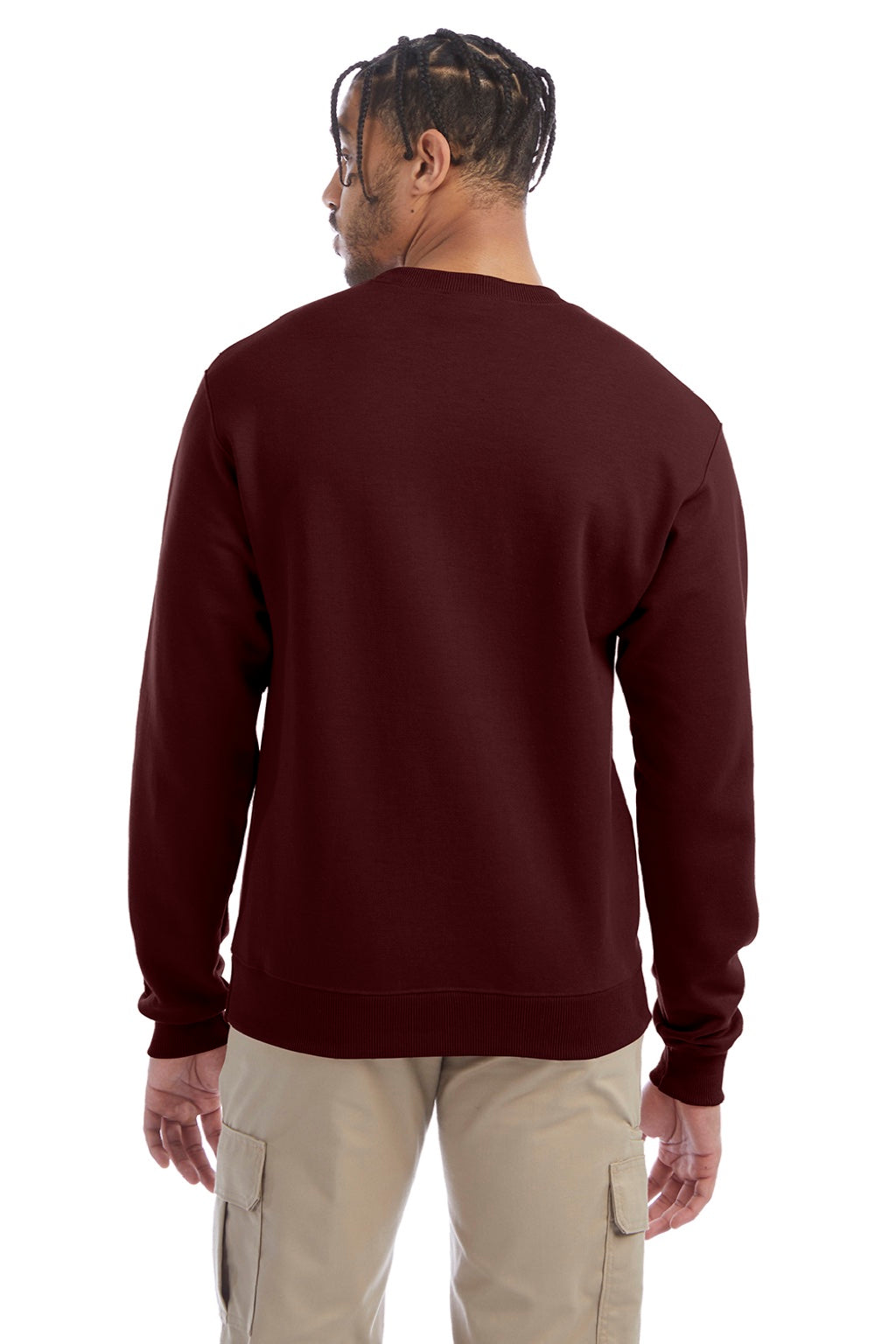 Champion S600 Mens Double Dry Eco Moisture Wicking Fleece Crewneck Sweatshirt Maroon Model Back