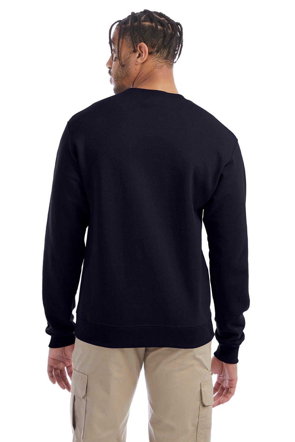Champion S600 Mens Double Dry Eco Moisture Wicking Fleece Crewneck Sweatshirt Navy Blue Model Back