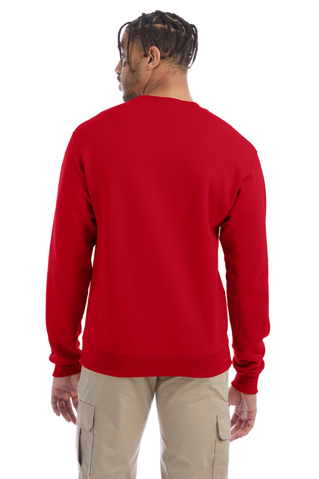 Champion S600 Mens Double Dry Eco Moisture Wicking Fleece Crewneck Sweatshirt Scarlet Red Model Back