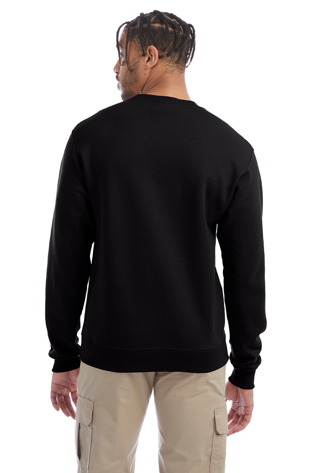 Champion S600 Mens Double Dry Eco Moisture Wicking Fleece Crewneck Sweatshirt Black Model Back