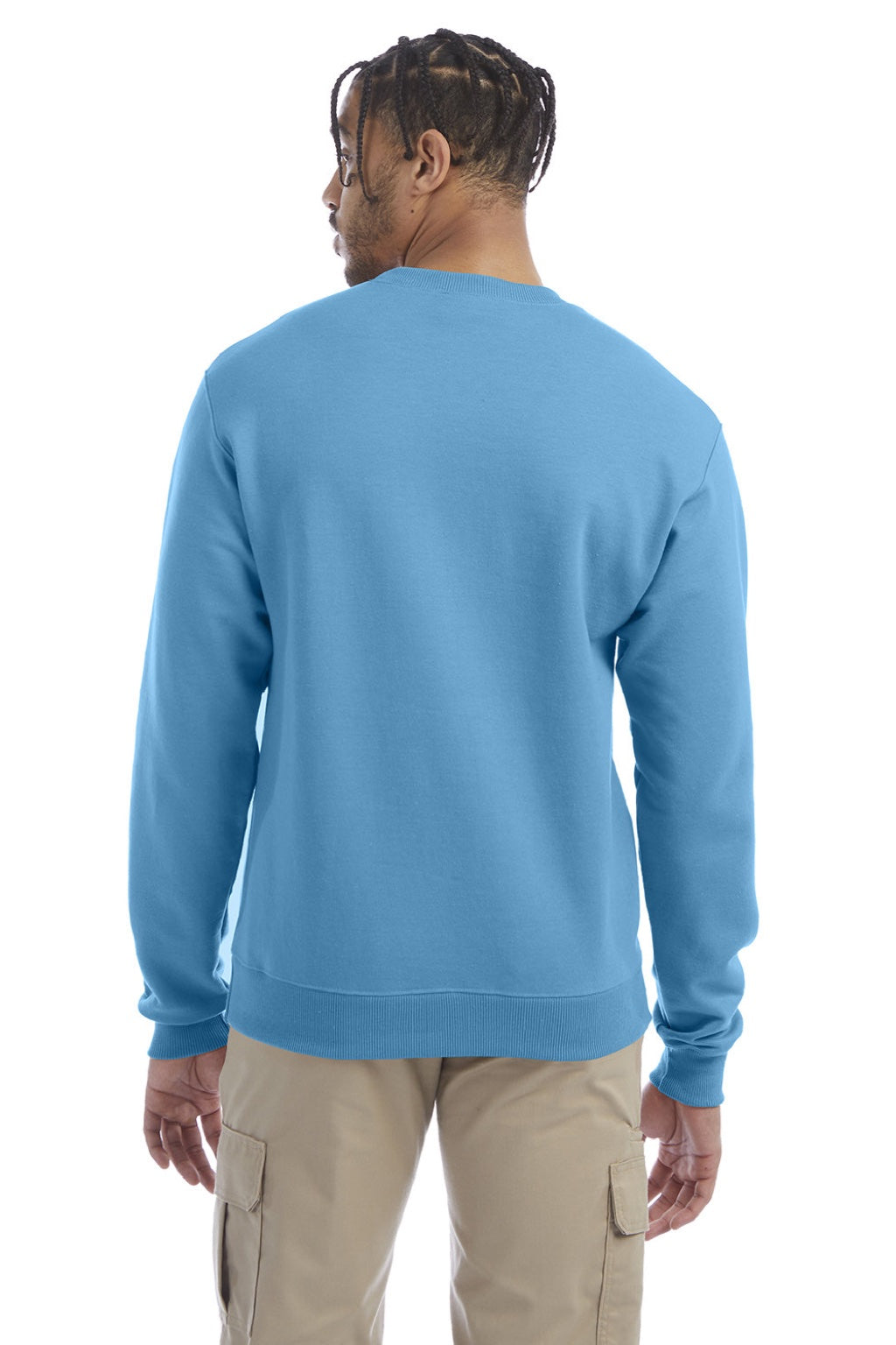 Champion S600 Mens Double Dry Eco Moisture Wicking Fleece Crewneck Sweatshirt Lagoon Blue Model Back