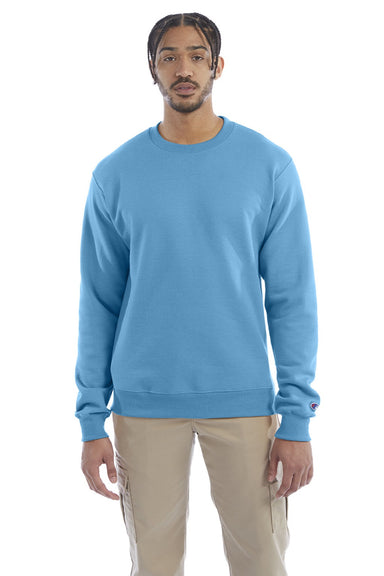 Champion S600 Mens Double Dry Eco Moisture Wicking Fleece Crewneck Sweatshirt Lagoon Blue Model Front