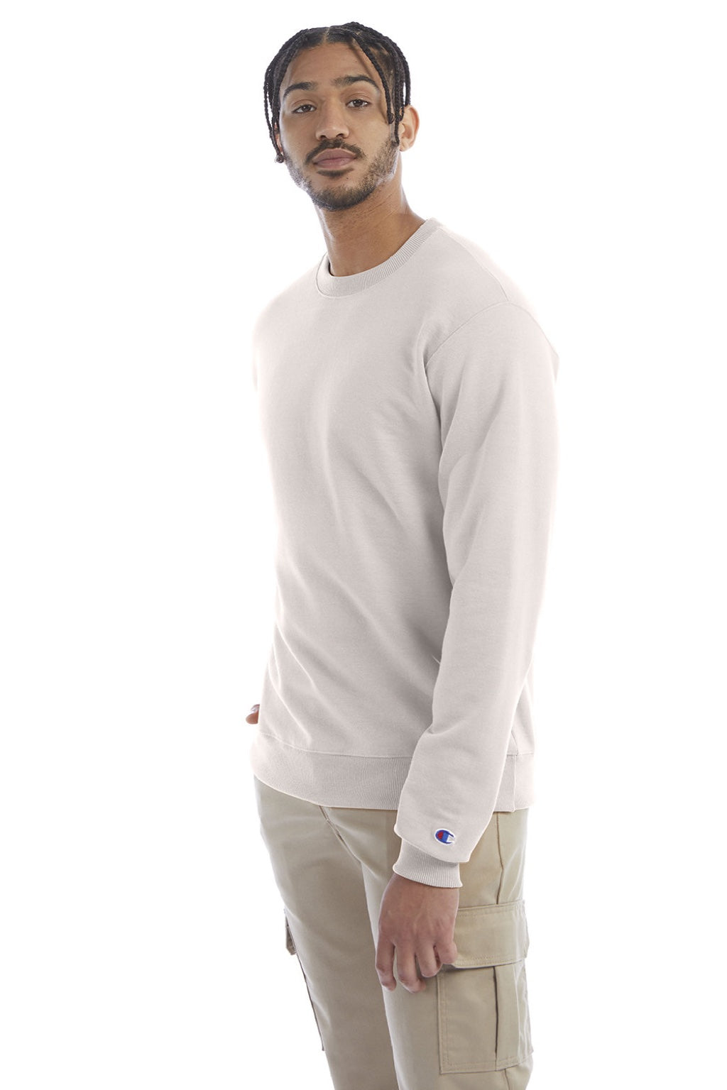 Champion S600 Mens Double Dry Eco Moisture Wicking Fleece Crewneck Sweatshirt Body Blush Pink Model 3q