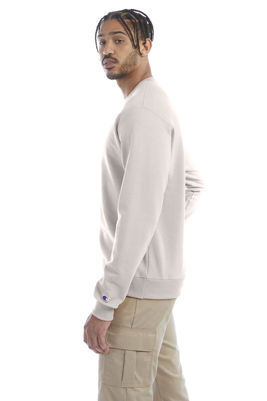 Champion S600 Mens Double Dry Eco Moisture Wicking Fleece Crewneck Sweatshirt Body Blush Pink Model Side