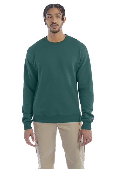 Champion S600 Mens Double Dry Eco Moisture Wicking Fleece Crewneck Sweatshirt Emerald Green Model Front