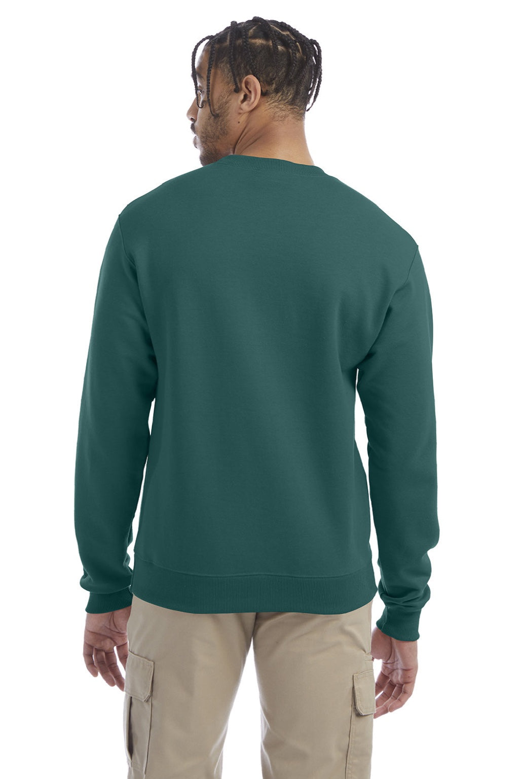 Champion S600 Mens Double Dry Eco Moisture Wicking Fleece Crewneck Sweatshirt Emerald Green Model Back