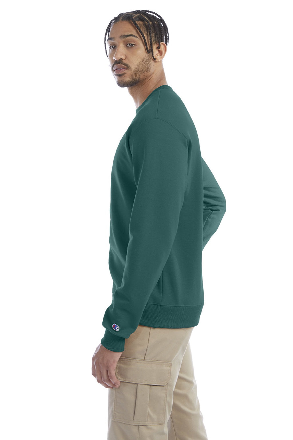 Champion S600 Mens Double Dry Eco Moisture Wicking Fleece Crewneck Sweatshirt Emerald Green Model Side
