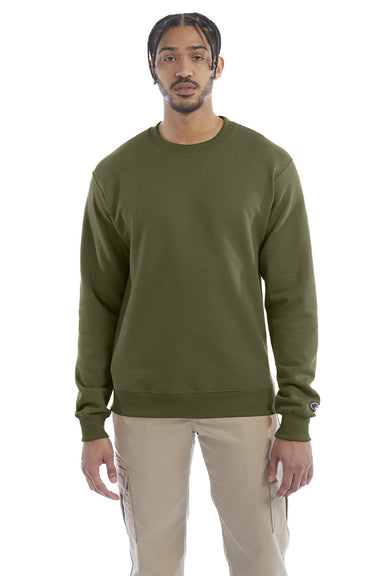 Champion S600 Mens Double Dry Eco Moisture Wicking Fleece Crewneck Sweatshirt Fresh Olive Green Model Front