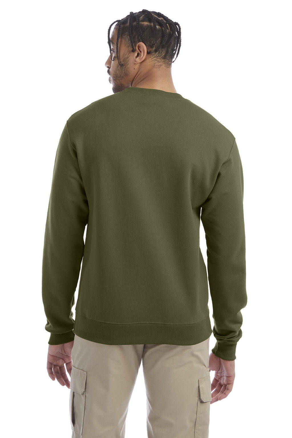 Champion S600 Mens Double Dry Eco Moisture Wicking Fleece Crewneck Sweatshirt Fresh Olive Green Model Back