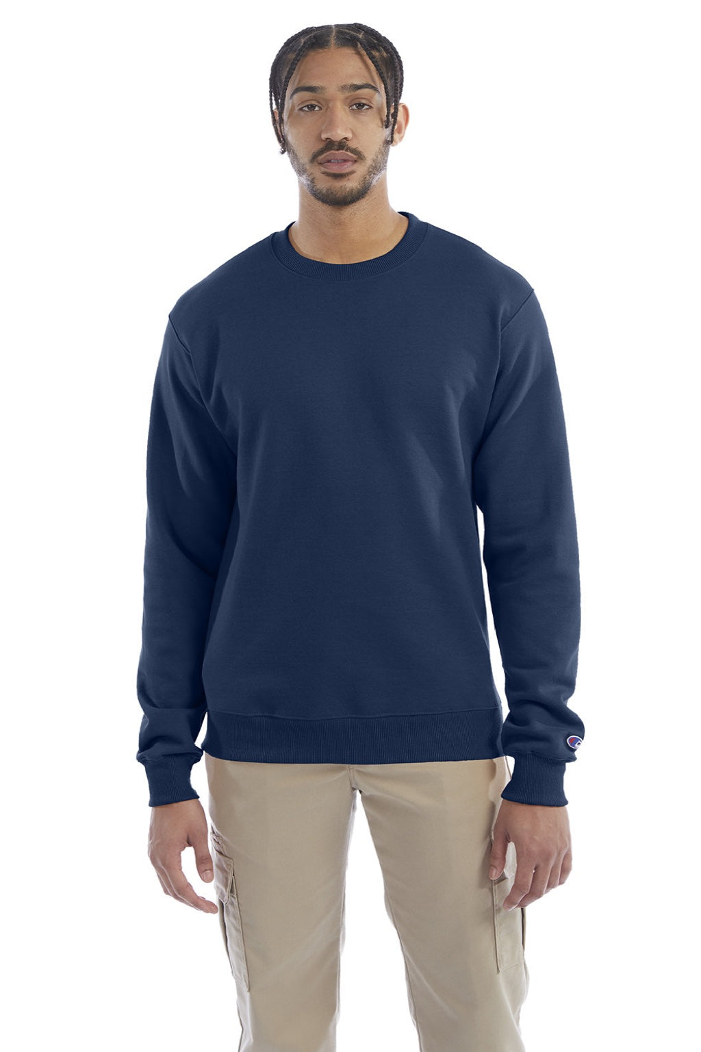 Champion S600 Mens Double Dry Eco Moisture Wicking Fleece Crewneck Sweatshirt Late Night Blue Model Front