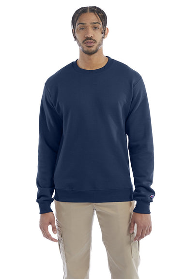 Champion S600 Mens Double Dry Eco Moisture Wicking Fleece Crewneck Sweatshirt Late Night Blue Model Front