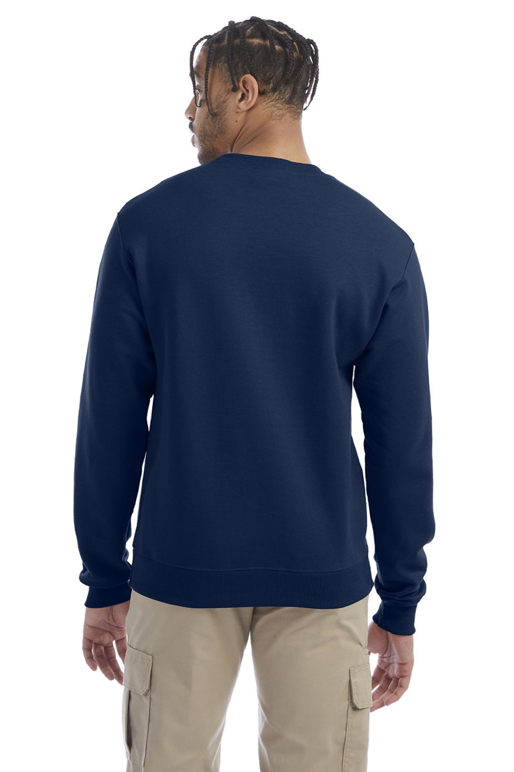 Champion S600 Mens Double Dry Eco Moisture Wicking Fleece Crewneck Sweatshirt Late Night Blue Model Back
