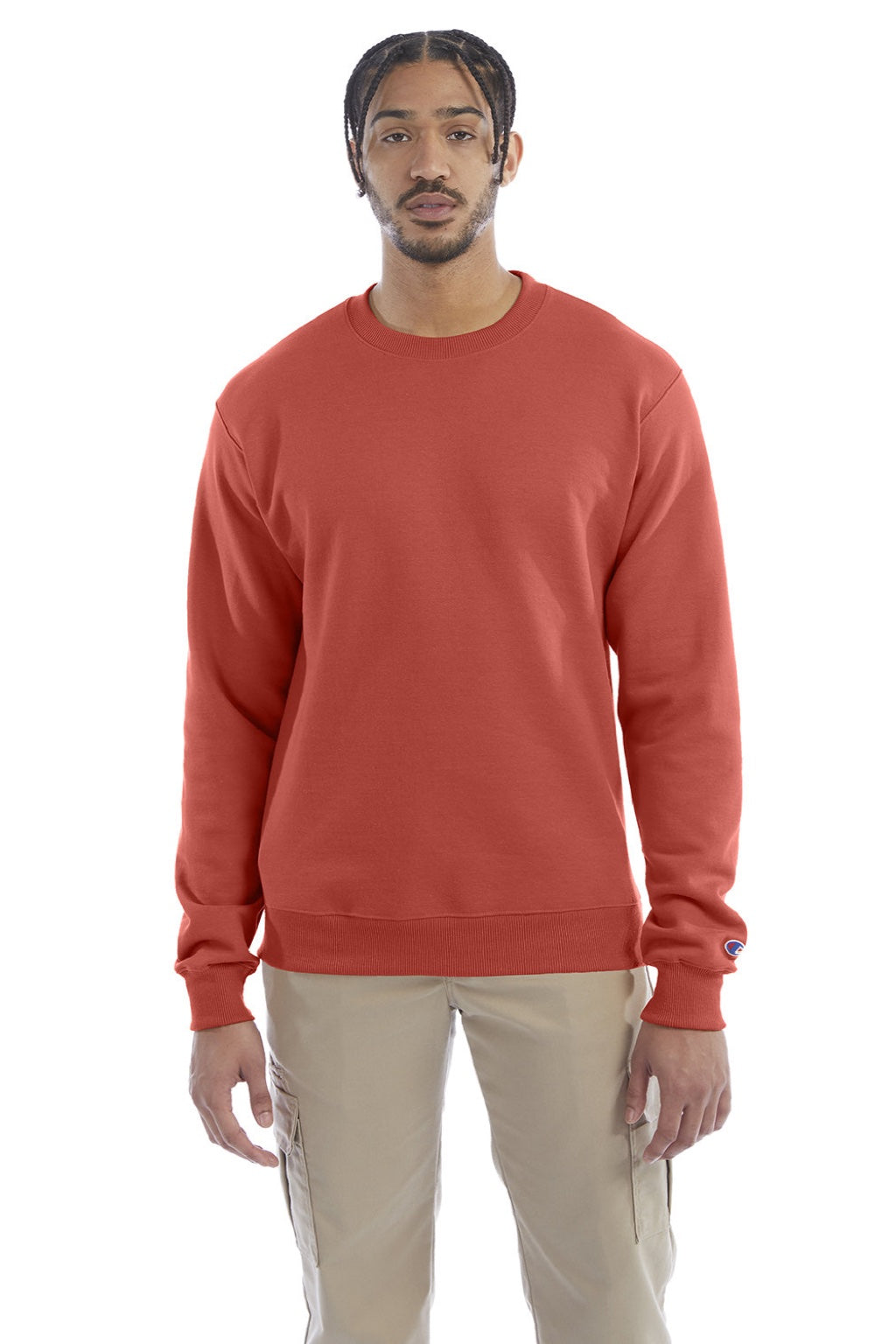 Champion S600 Mens Double Dry Eco Moisture Wicking Fleece Crewneck Sweatshirt Red River Clay Model Front