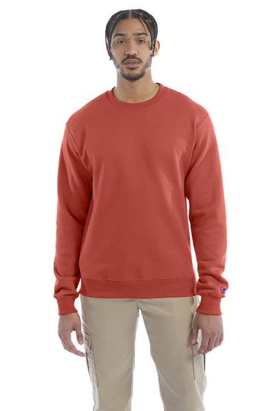 Champion S600 Mens Double Dry Eco Moisture Wicking Fleece Crewneck Sweatshirt Red River Clay Model Front